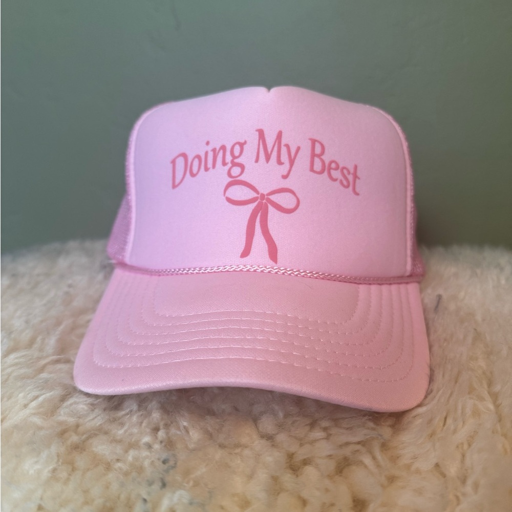 Doing My Best Pink Bow Trucker Hat EUC